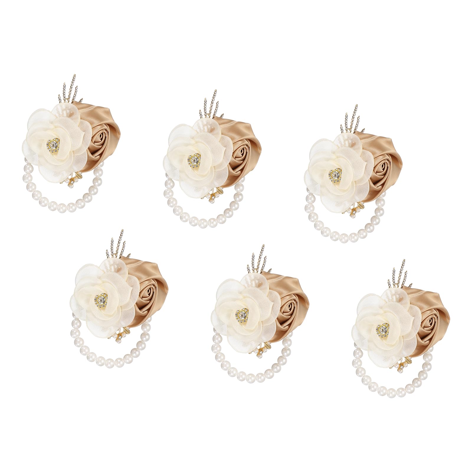 QUARKZMAN Braccialetti da Polso con Fiori Artificiali 6 Pezzi Decorazione Mani per Sposa Damigelle Donne Matrimonio Ballo Feste Damigelle Cachi