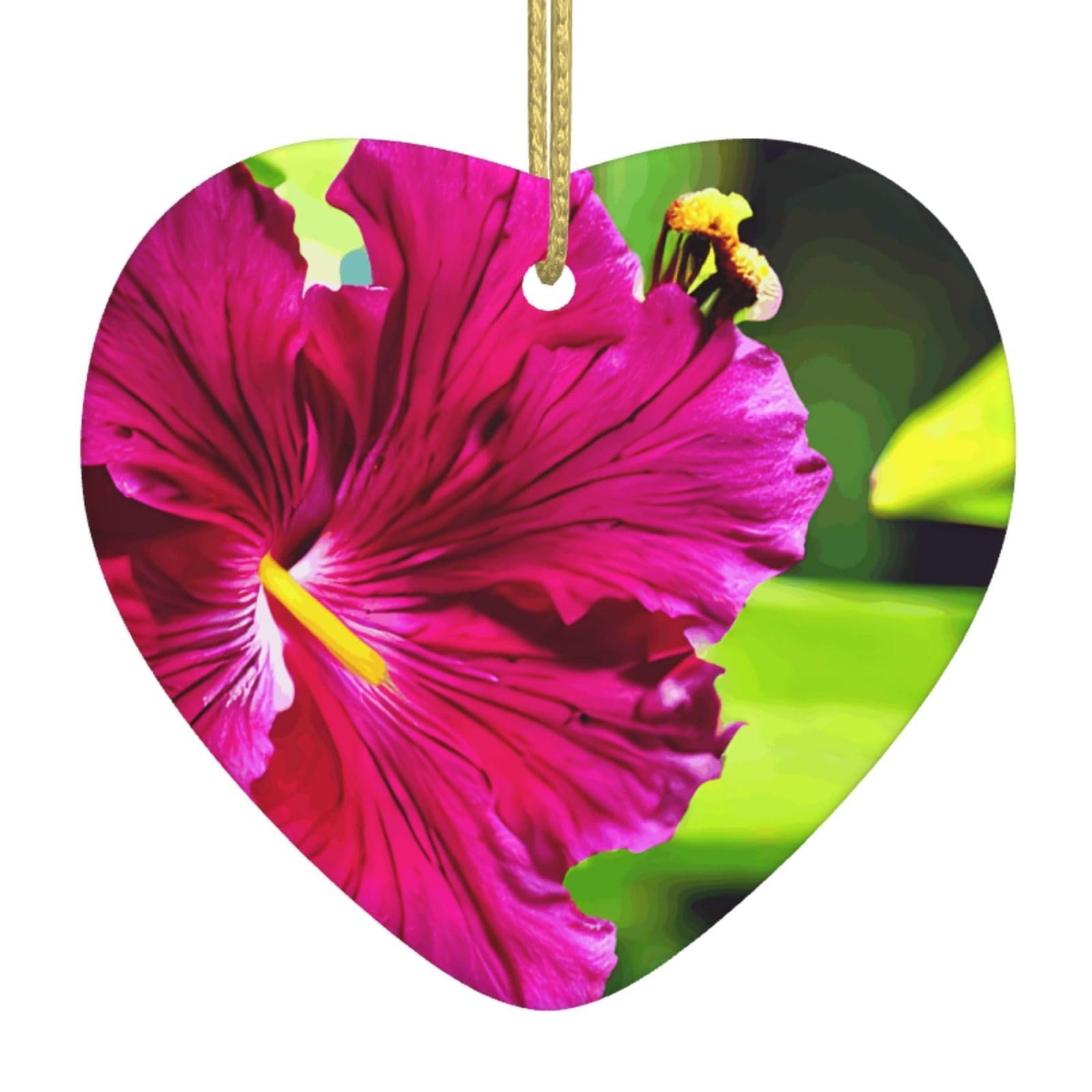 Nbtghga White Hibiscus Flower Print Christmas Ornaments, Ceramic Hanging Ornament, Xmas Tree Decoration, Holiday Home Decor