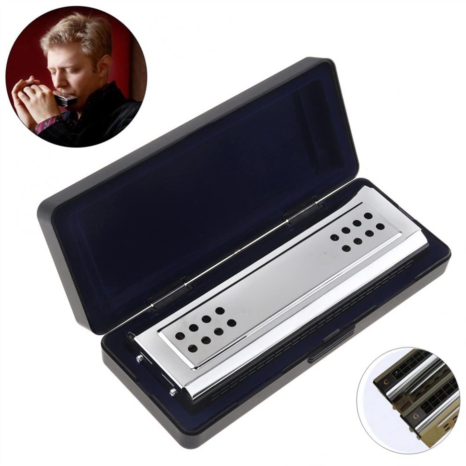 Armonica A Bocca Professionale Chiave Professionale A 24 Fori di C&G Armonica Tremolo A Doppia Faccia in Argento per Principianti Adulti E Bambini