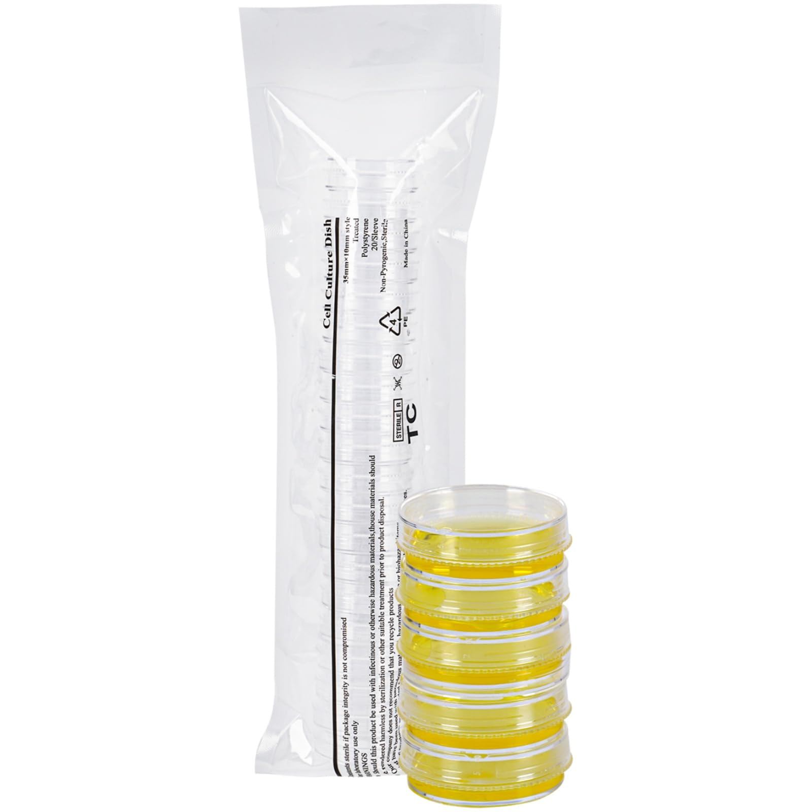 Cell Culture Dishes, 35×12mm Sterile Plastic Petri Dish with TC Treated, 3ml Working Volume, Stackable, Tissue Culture Treated, Pack of 20