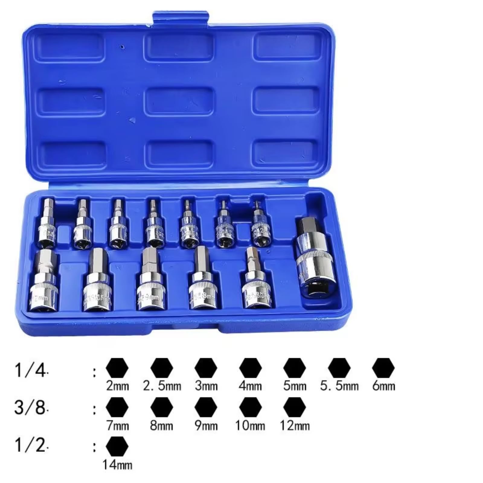 Kit d'outillage mécanique 3/8 "" 1/4 "" 1/2 "" 13 Jeux De Têtes À Manchon Universelles Jeu De Mèches Hexagonales Adaptateur De Foret SAE Et Douilles De Taille Métrique Clé À Douille