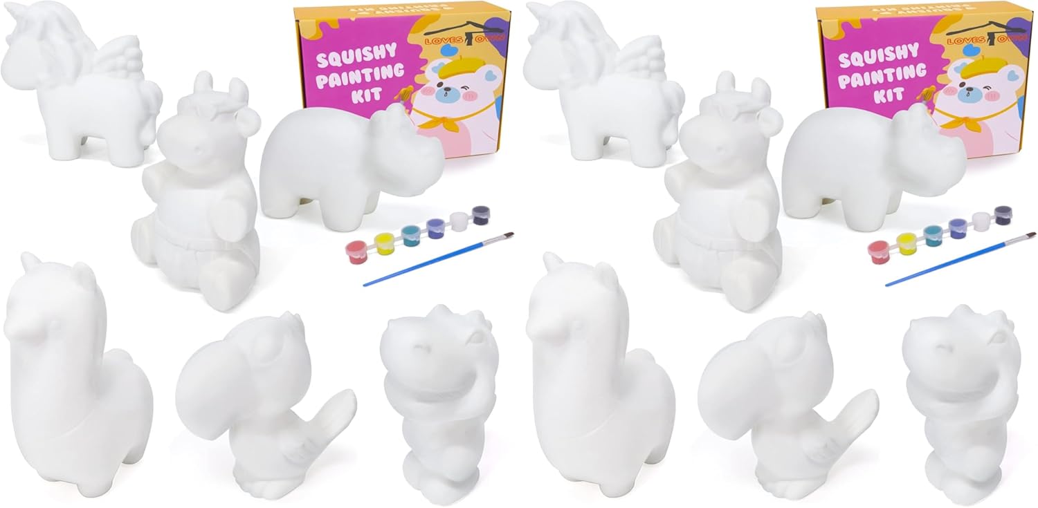 LovesTown Squishies Painting Kit, 6 PCS Squeeze Toys DIY Animal Paint Your Own Squishies for Birthday Gifts (Pack of 2)
