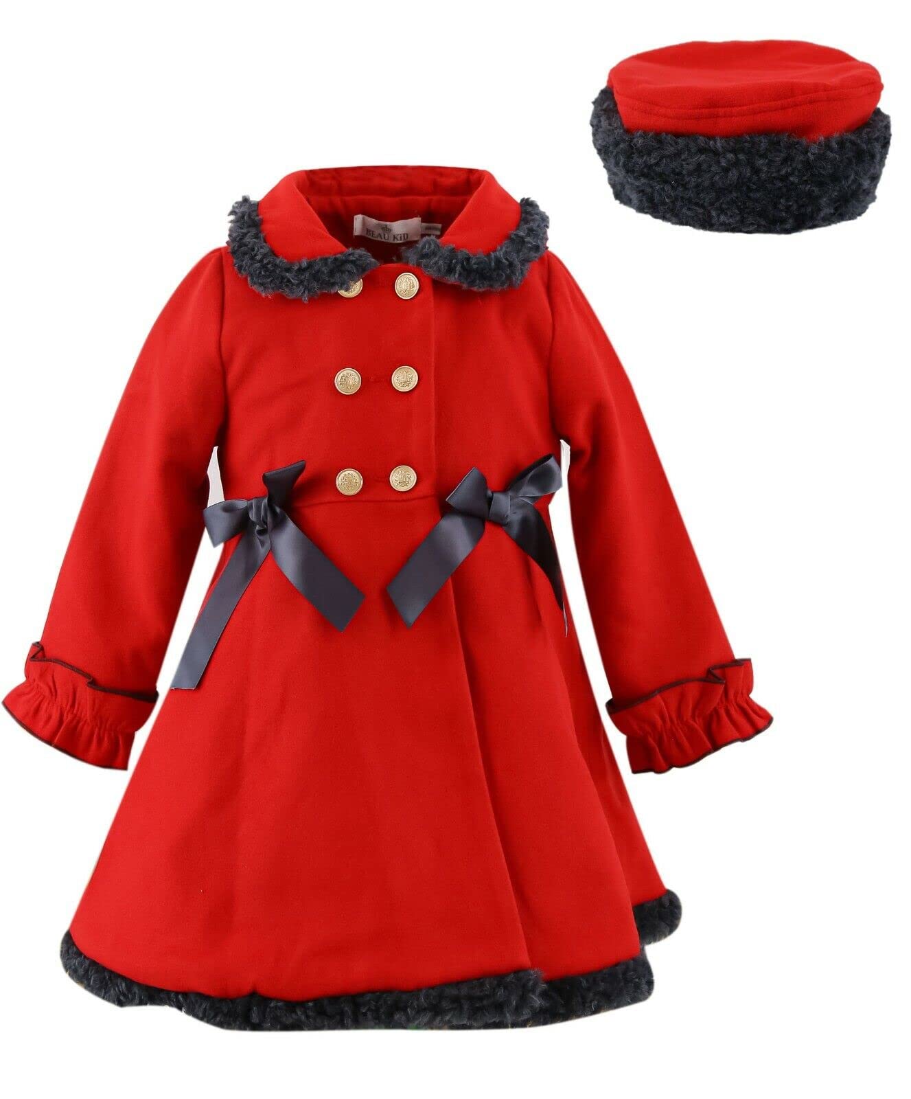 SIRRI Conjunto de chaqueta de boda formal para ocasiones especiales de 2 piezas con abrigo de lana de fieltro de longitud media y doble botonadura para bebé niña