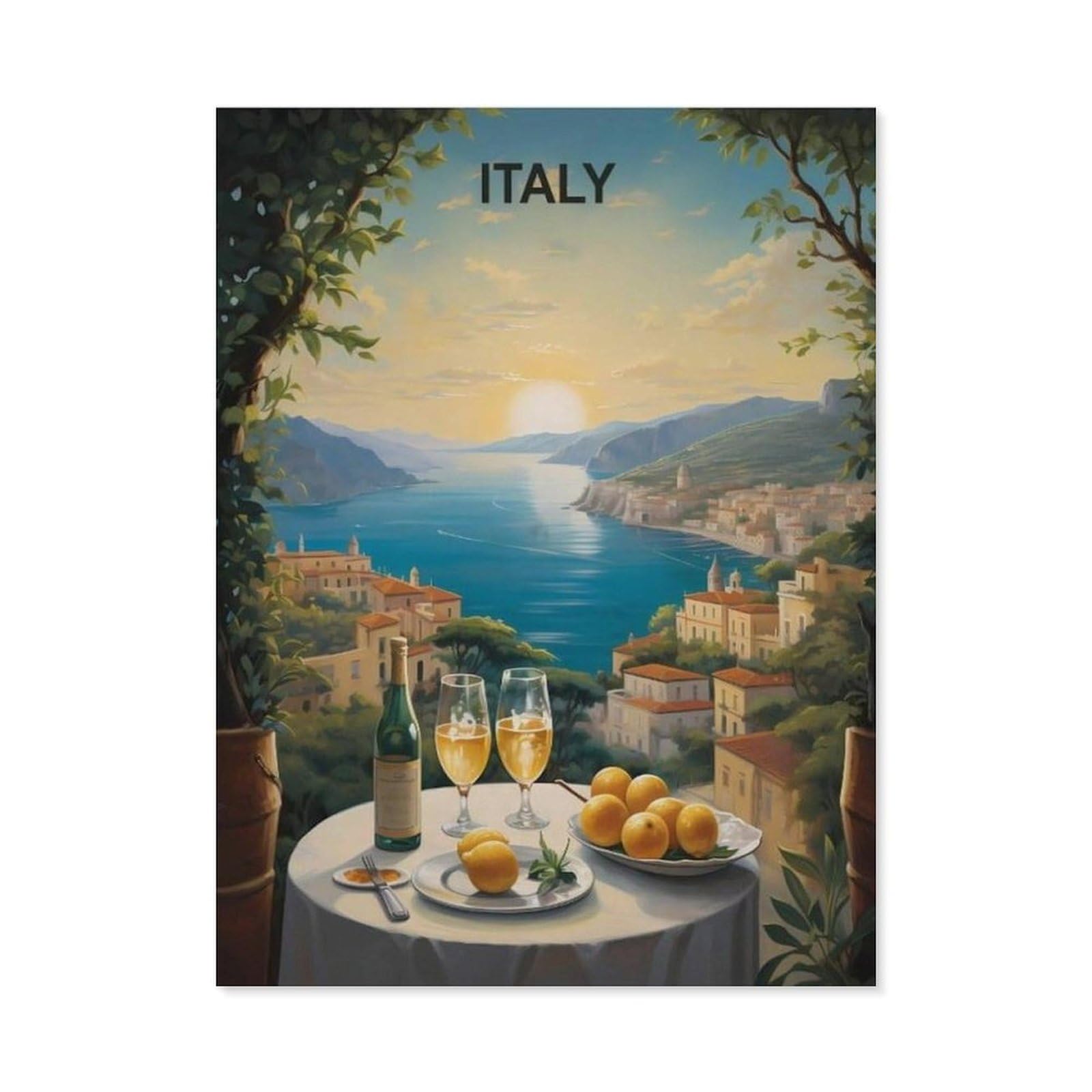 BEAYODKP Italy Vintage Travel Poster，5D DIY Diamond Painting Full Round Drill Diamond Embroidery Cross Stitch Rhinestone Mosaic Paintings Art（50 x 60 cm/19.68 x 23.62 inches）-BW22