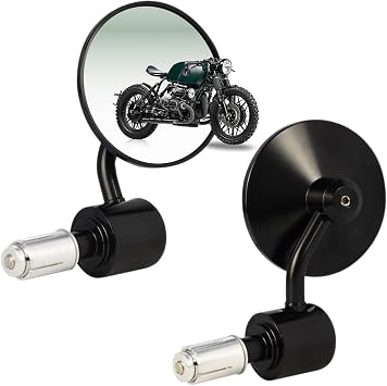 7/8 Vintage Motorcycle Bar End Mirrors, CNC Rear View Side Mirror Black