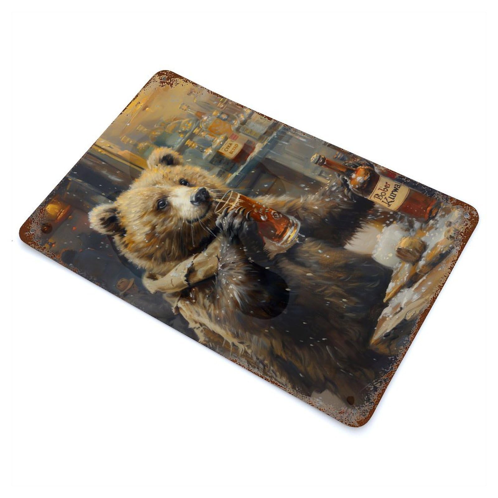 Bober Kurwa Bear Rustic Tin Plaque 11.8"x7.9", Farmhouse Wall Decor for Shed, Workshop And Garage Wall Decor