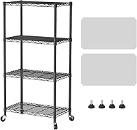 Vista 22 de SINGAYE Estante de almacenamiento ajustable de 4 niveles con ruedas, estantería resistente, estantes de alambre para garaje, oficina, despensa