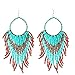 Tribal Dangle Fringe Tassel Bead & Hoop Earrings Native American Style by Pashal (Turquoise w/Red Fringe)
