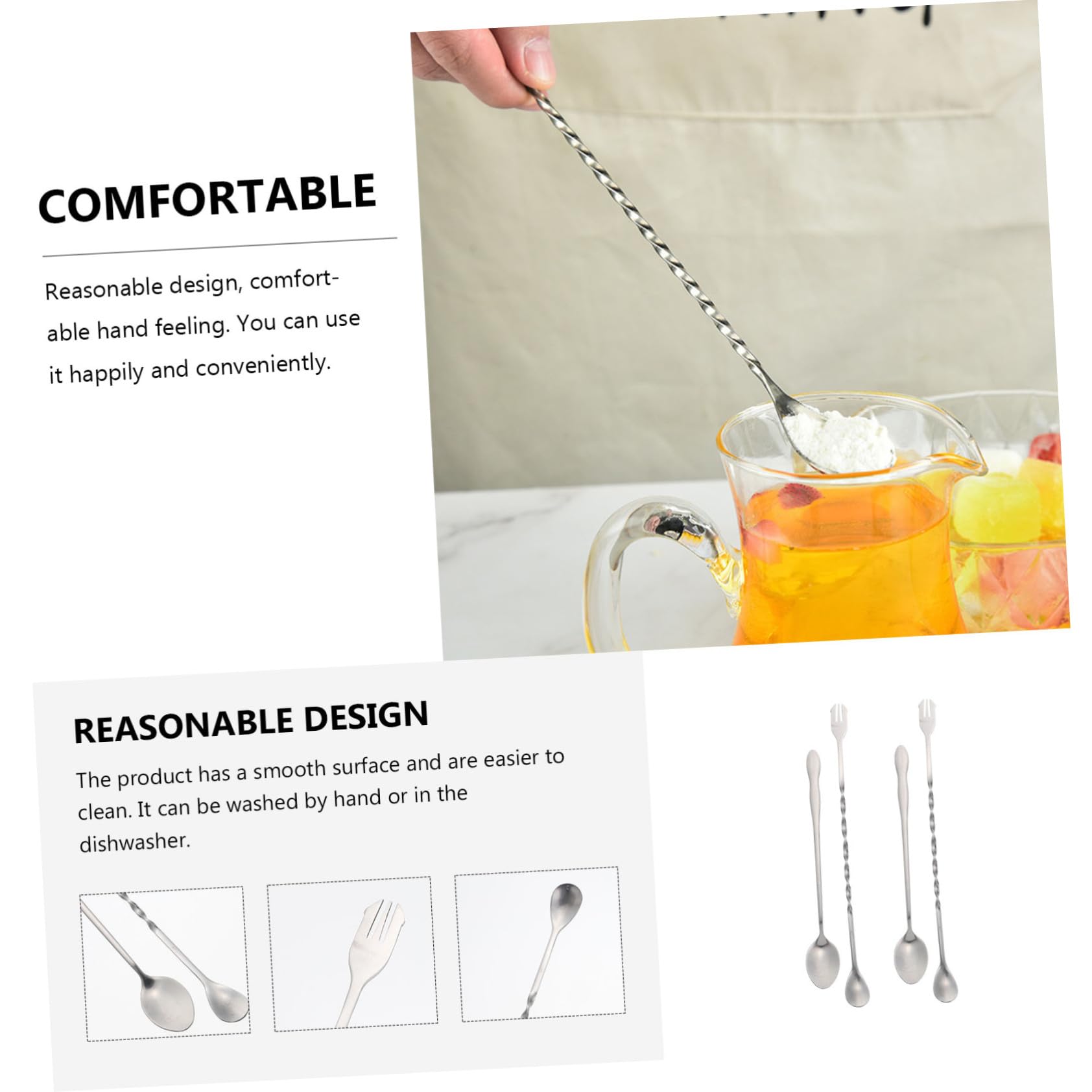 GLEAVI 2 Sätze Teiliges Rührlöffel Für Cocktails Praktische Mischlöffel Für Getränke Desserts Und Milchtee Spülmaschinenfest Für Zuhause Und Partys 4 Stücke * 2