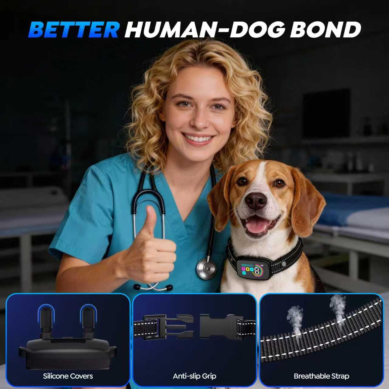 Dog Bark Collar for Large Medium Small Dogs,Smart Anti Barking Device with 4 Training Modes,Rechargeable IP67 Waterproof Barking Collar with 8 Adjustable Sensitivity (Black) — view 9