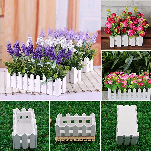 hongfei Wood Picket Fence Planter,Wooden Flower Box Decorative Decking Boards for Home decoration,Wedding Decor,DIY Flower Arrangement (White)
