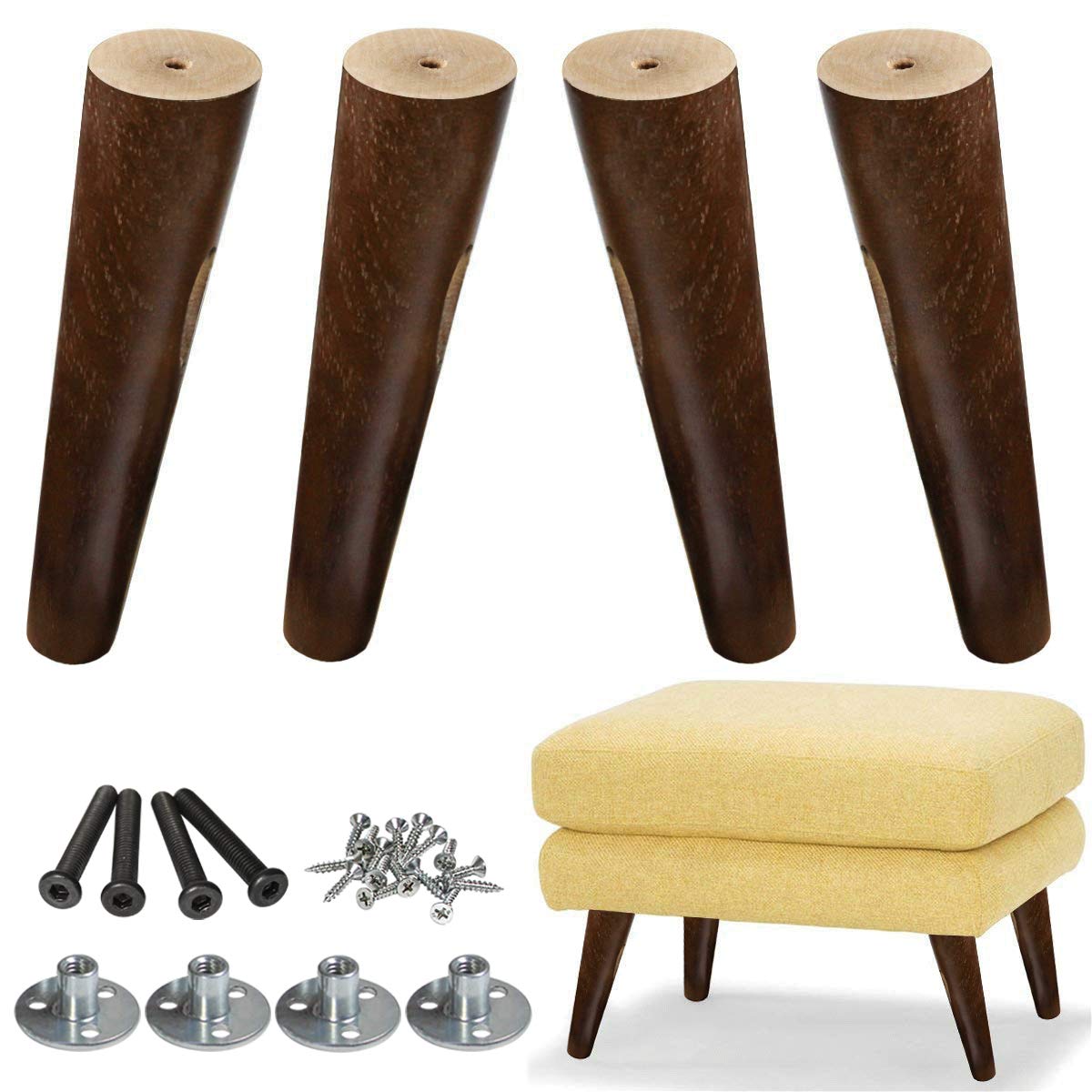 Wood Sofa Legs 20cm Pack of 4 Walnut Finished Furniture Leg Replacement Legs for Dresser Cabinet