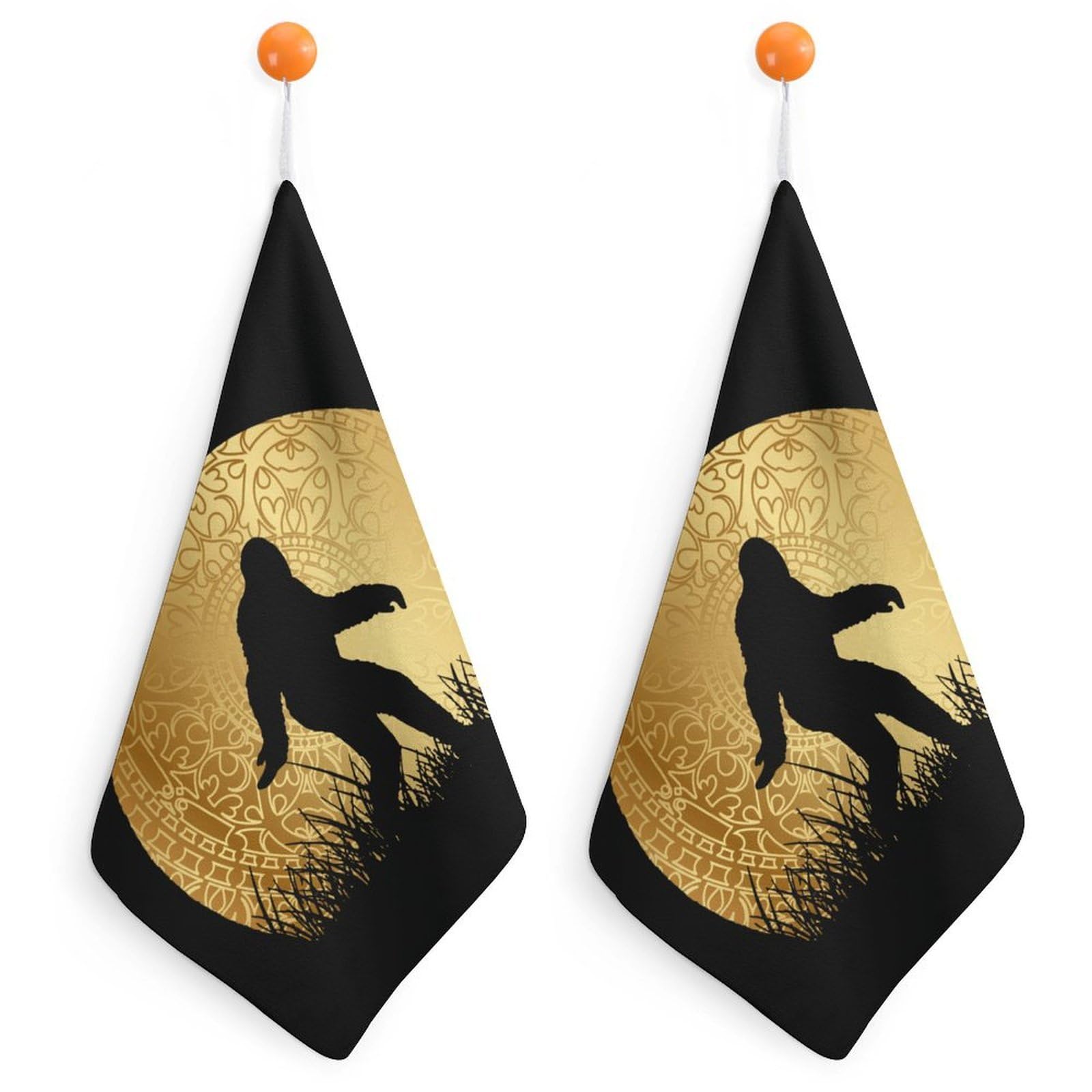 TXFBTRFSA Bigfoot Sasquatch And Moon Hand Towels with Hanging Loop Kitchen Towel Handkerchiefs Cleaning Cloths