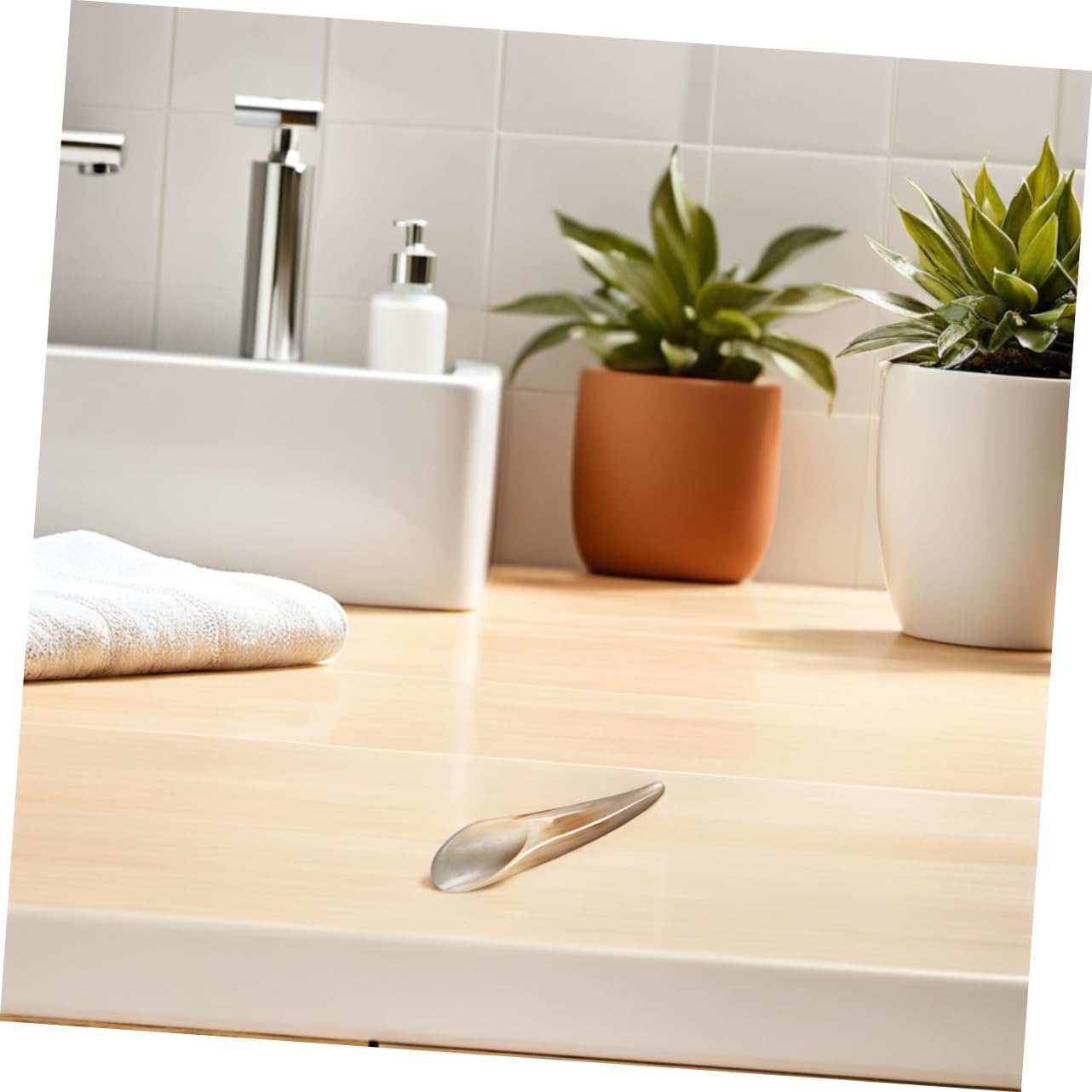 Strumento Gua Sha Facciale 2 Pezzi in Corno di Bue Khaki | Tocco Liscio e Confortevole, Portatile per Viaggio e Casa, Massaggio Manuale Viso e Corpo