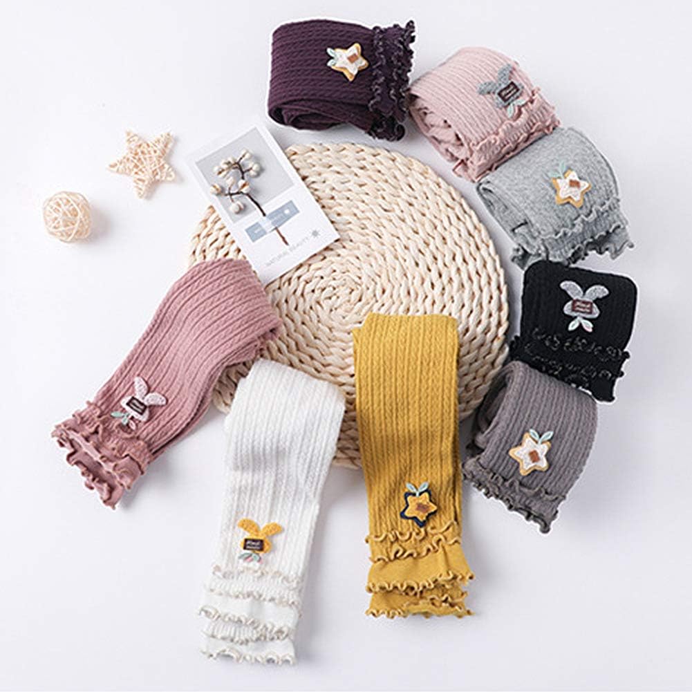 5 Packs Little Baby Girls Knit Footless Tights with Ruffle Cute Cartoon Pattern Ankle Length Leggings for Kids - Image 8