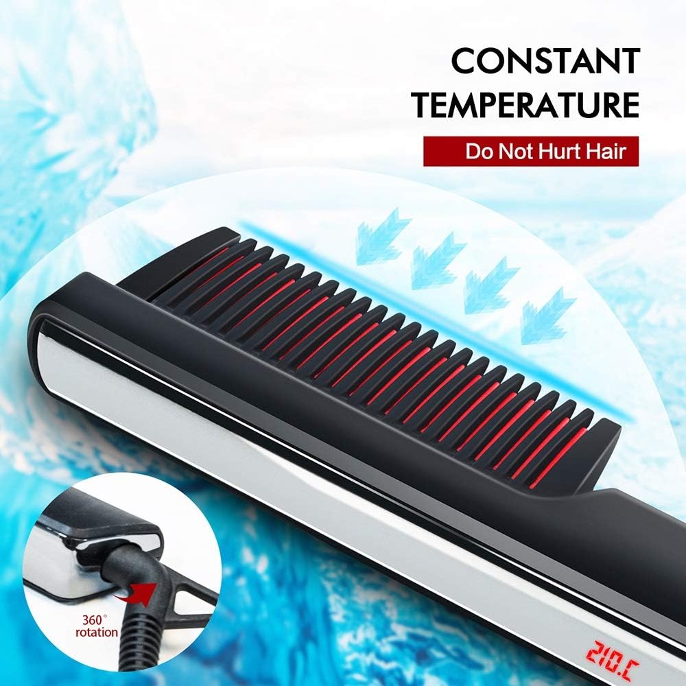 Prostownica do włosów Grzebień do brody Grzebień do włosów z powłoką antypoślizgową LCD Prostownica do włosów dla mężczyzn i kobiet Ceramic Roll Hot Comb Prostownica 360 stopni obrotowy
