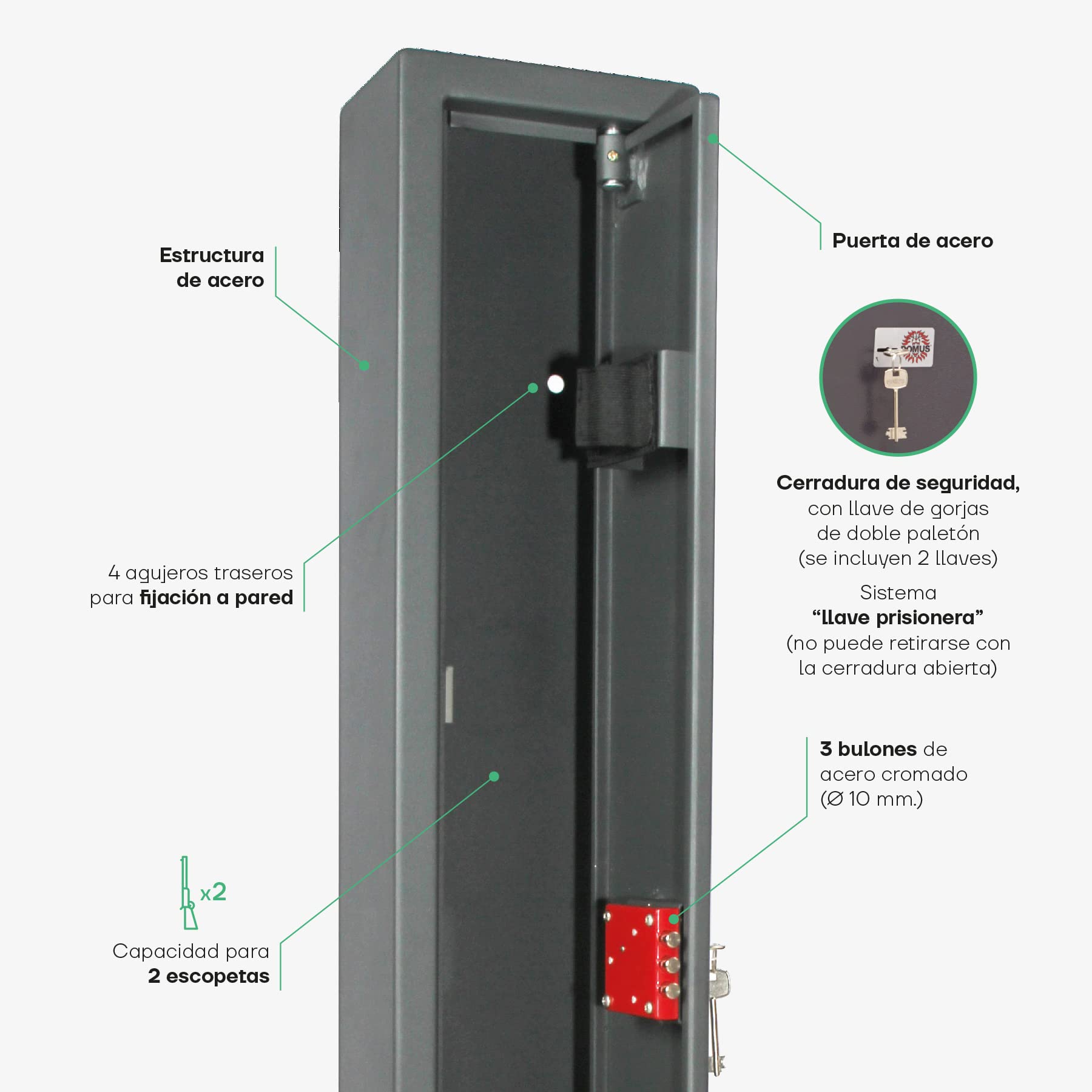 ARREGUI Braco ARM020 Armadio Portafucili a 2 Posti | Cassaforte Fuciliera | Cassaforte per Armi | ITALIA e FRANCIA: valido per tutte le armi | SPAGNA e PORTUGAL: non omologato