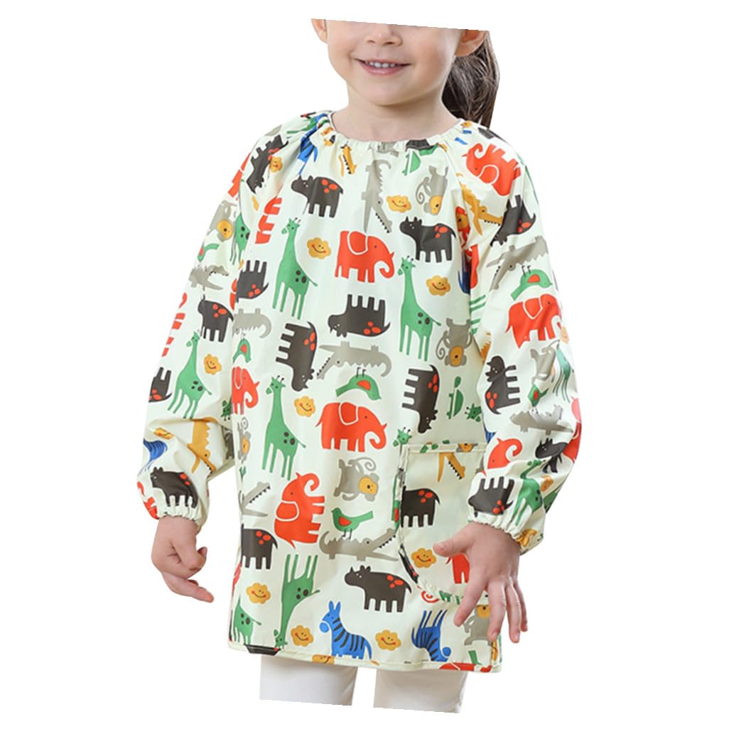 GLEAVI Tablier de Peinture Imperméable pour Garçon et Filles, Blouse D'artiste à Manches Longues, Motif Cartoon Jaune, Taille M, Polyester Respirant, Protection Anti-taches pour