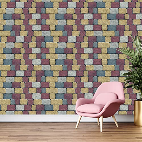 Image of DWELLSINDIA Multi Color Bricks Self Adhesive Wall Grain Textured Wallpaper (244 X 41 CM, Multi)