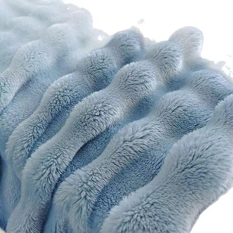 Image of Double Bed Blanket - Rabbit Fur Single Layer, Soft & Warm Winter Blanket, 200x230 cm Large Size, Lightweight Cozy Blanket for Adults & Home Decor- Sky Blue