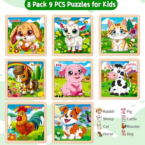 kepovin Ap1000 Puzzle de Madera Animales para Niños 9 Piezas Juego de 8 Sets miniatura 7