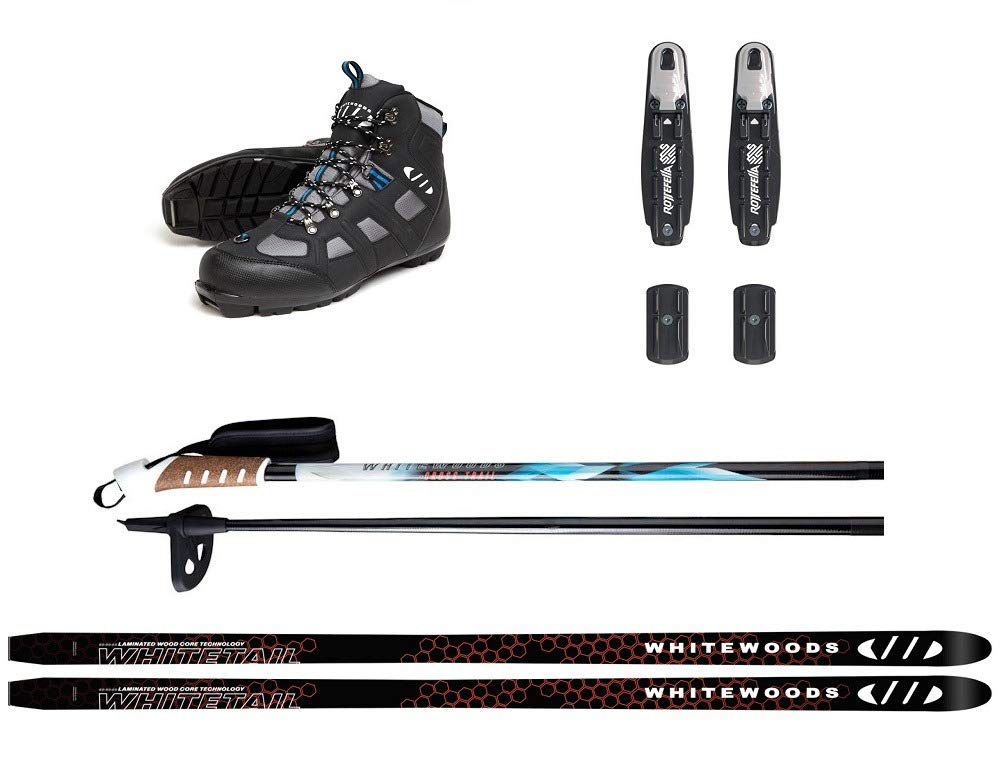 Whitewoods Whitetail Adult Metal Edge Cross-Country NNN Ski Package - Skis, Boots, Bindings, Poles | 160CM (for Skiers 100-130 lbs.)