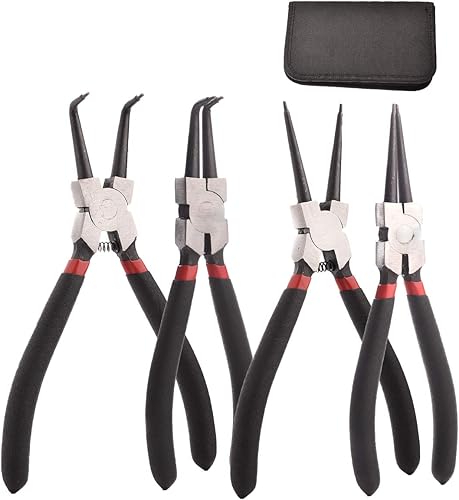 AGOOBO Juego de 4 alicates de anillo a presión resistentes, juego de alicates de clip en C de 7 pulgadas, kit de alicates de anillo de retención de