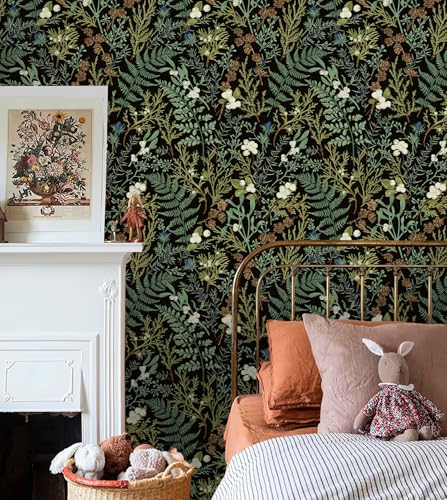 Papier peint floral vert imperméable en vinyle décoratif lavable pour commode