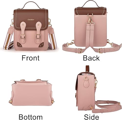 Miniatura 7 de Cwatcun Bolsa para cámara, funda cruzada para cámara retro, de piel sintética vintage, impermeable, mochila ligera para cámara, compatible con