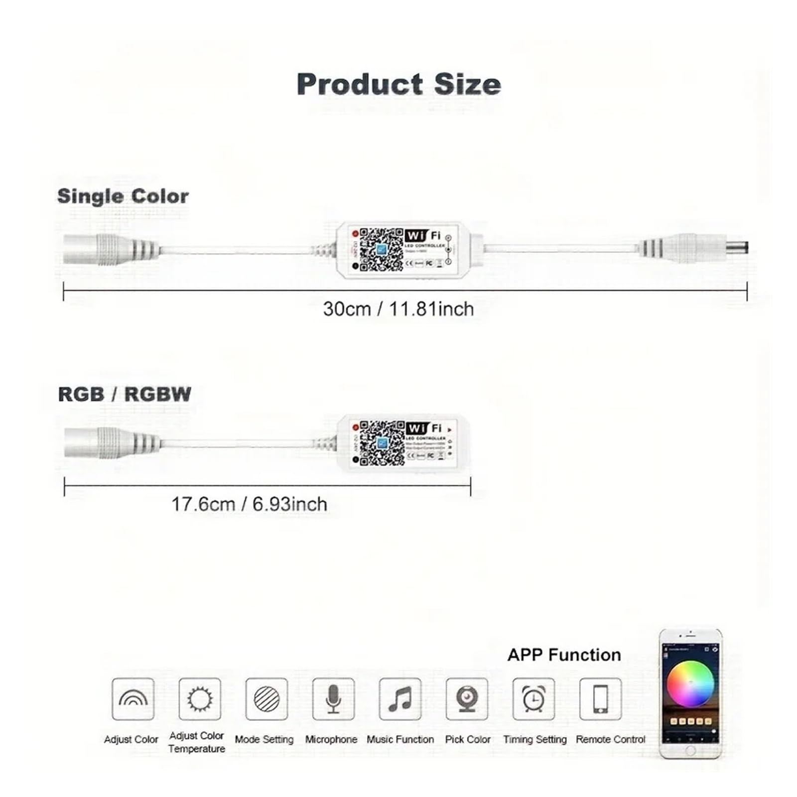 Kontroler RGB WiFi RGBW Magic Home APP Kompatybilny z Alexa DC12-24V Monochromatyczne światło LED Ściemniacz głosu(pojedynczy kolor)