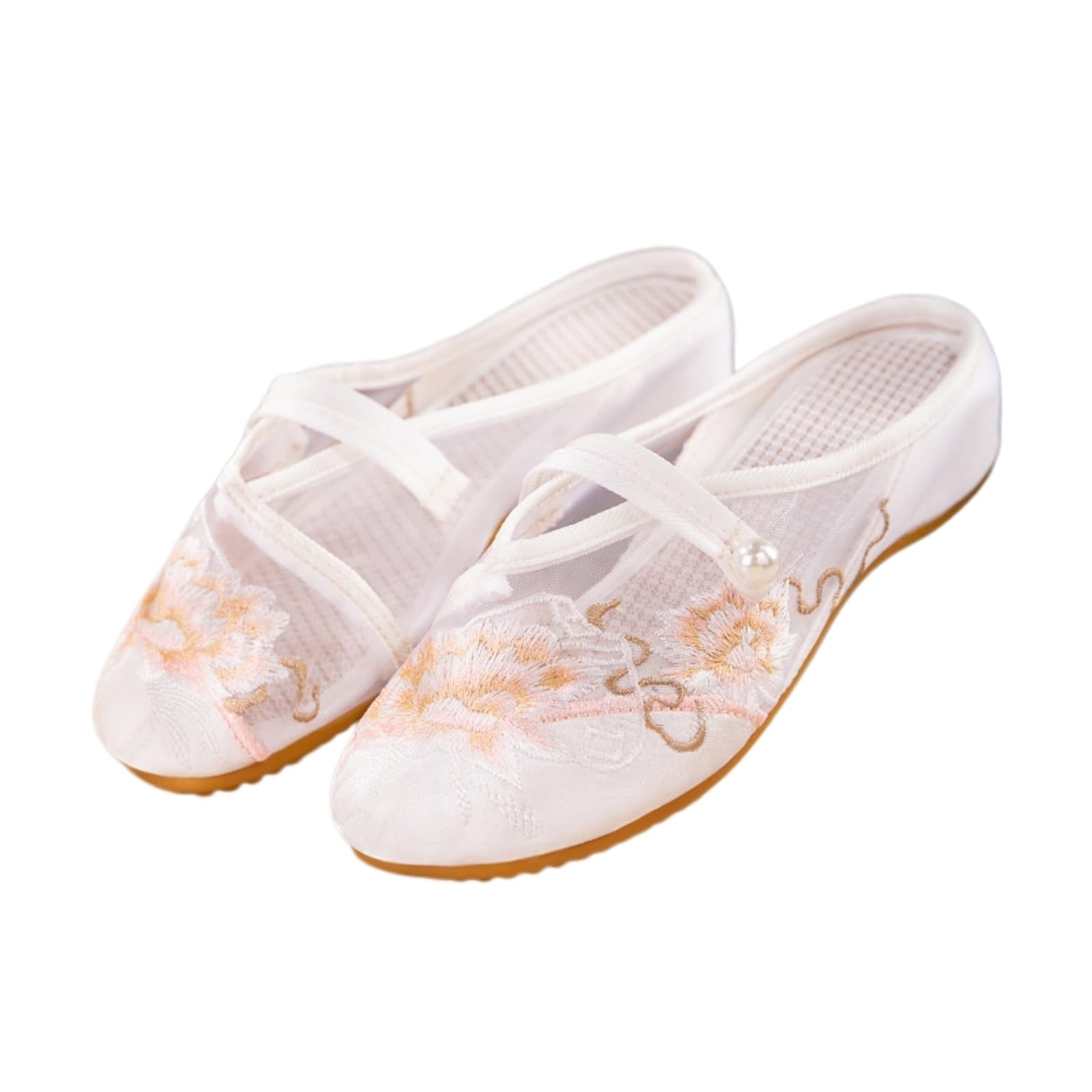 Gyios Women's White Clogs & Mules Floral Embroidery Mesh Mule Slippers, Slip-On Strap Flat Rubber Shoes For Dresses Pants Daily Wear-41