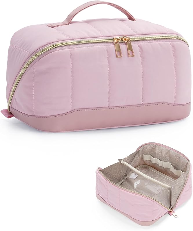 Necessaire de maquiagem Wandering Nature com abertura plana, compartimento para pincéis e revestimento interno de PVC