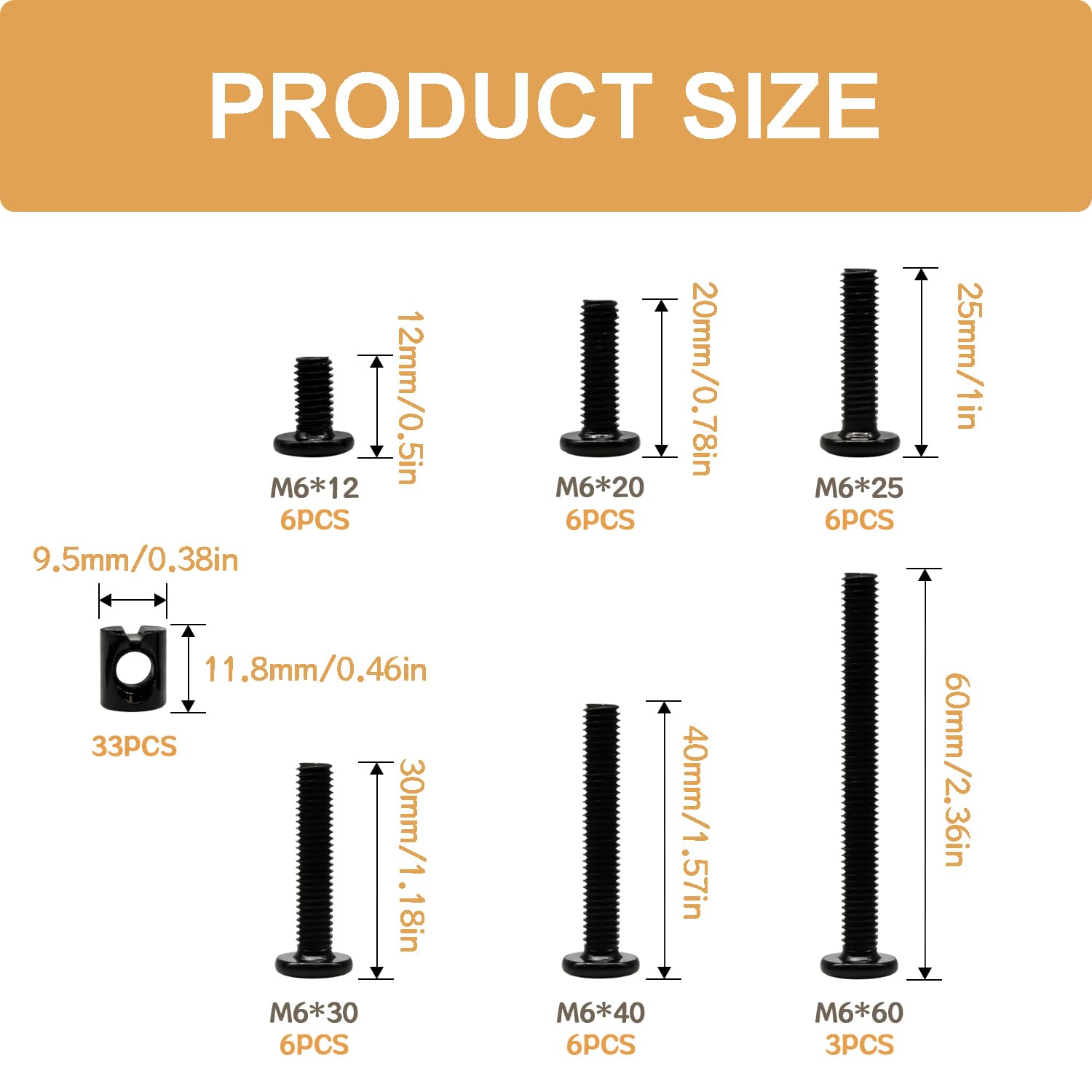 M6 Crib Hardware Kit - 67 Pieces Replacement Screws & Nuts -2