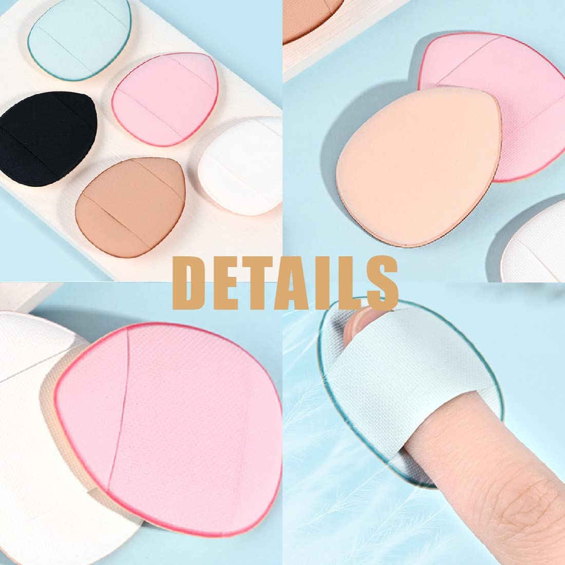 5PCS Polvere per dita,2PCS Burro a sfoglia umido e secco,Mini soffio di polvere,per Fondotinta Correttore Cosmetico Fondotinta Spugna Strumento di Trucco in Polvere