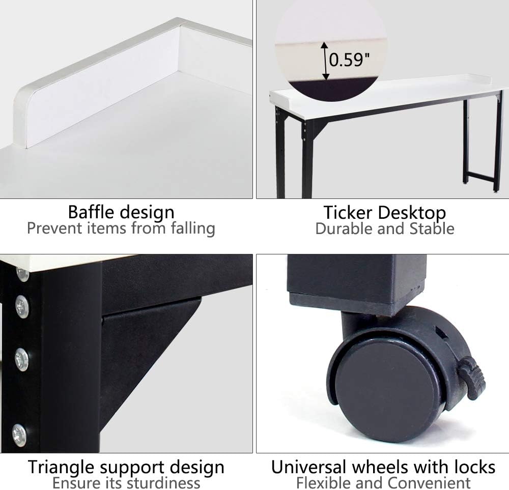 Overbed Table Laptop Desk – Bizzoelife 71 Inches Mobile Computer Desk Rolling Laptop Cart Heavy Duty Metal Leg with Wheels for Bed Sofa (White)