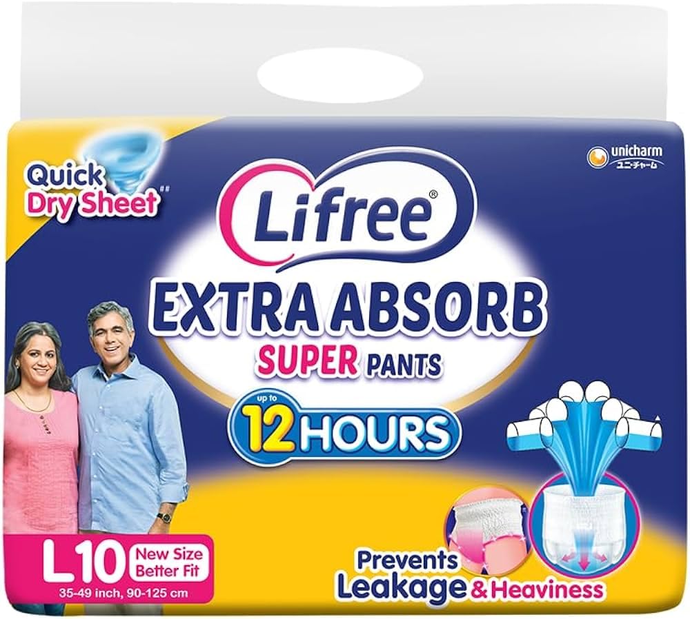 Compatible With Lifree Unisex Adult Extra Absorb Super Adult Diaper Pants | Large Size L | Waist (35-49 Inches) 90-125 CM | Upto 12 Hours Absorption | Prevents Leakage & Heaviness | With Quick Dry Sheet | 10 Count-image-7