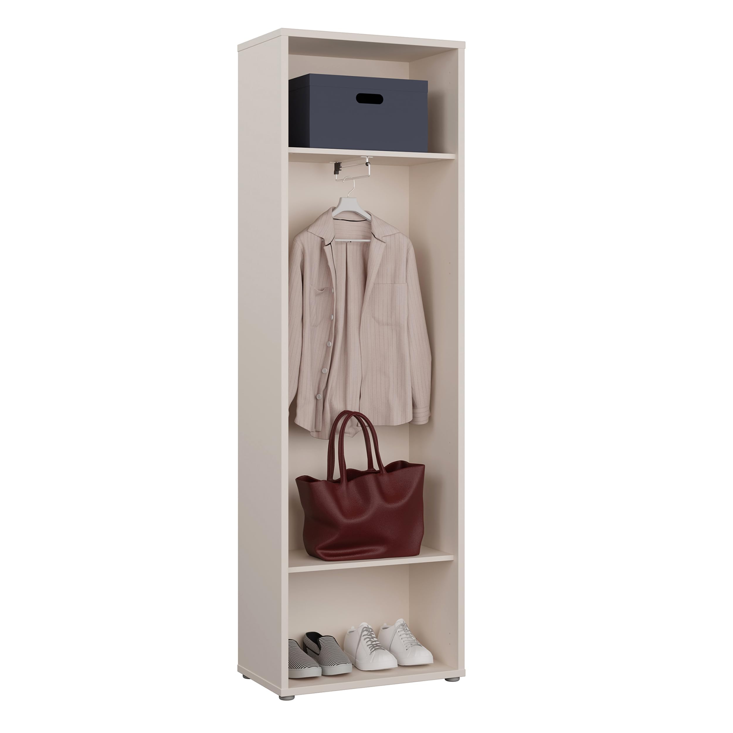 Forte Alice Springs Garderobenschrank 60, Moderne Garderobe mit Kleiderstange und Einlegeböden, Flur, Holzwerkstoff, Kaschmir Beige, 59,8 xm breit x 191,9 cm hoch x 34,9 cm tief
