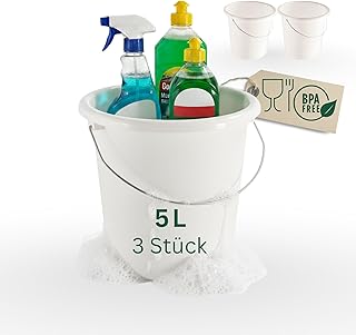Novaliv 3 Stück Eimer 5L Weiß mit Maßeinteilung - Putzeimer 5 Liter ? 22,5 cm Praktischer Allrounder mit Skala für Haushalt & Garten ideal als Haushaltseimer, Wassereimer, Wischeimer, Bucket