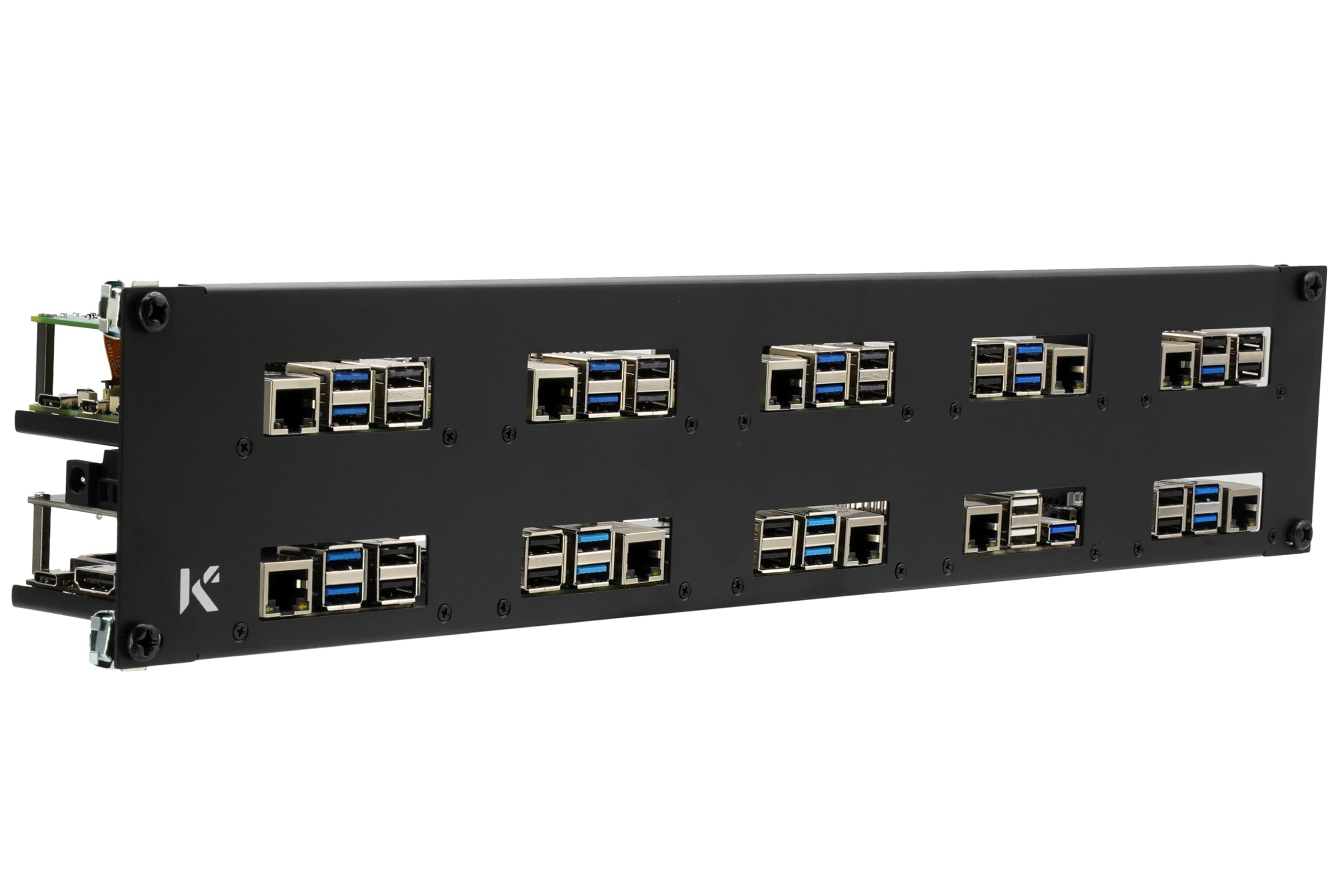 KKSB Pannello rack 2U per Raspberry Pi da 19-inch (19"), contiene 10 schede, supporta cappelli e dispositivo di raffreddamento ufficiale Raspberry Pi