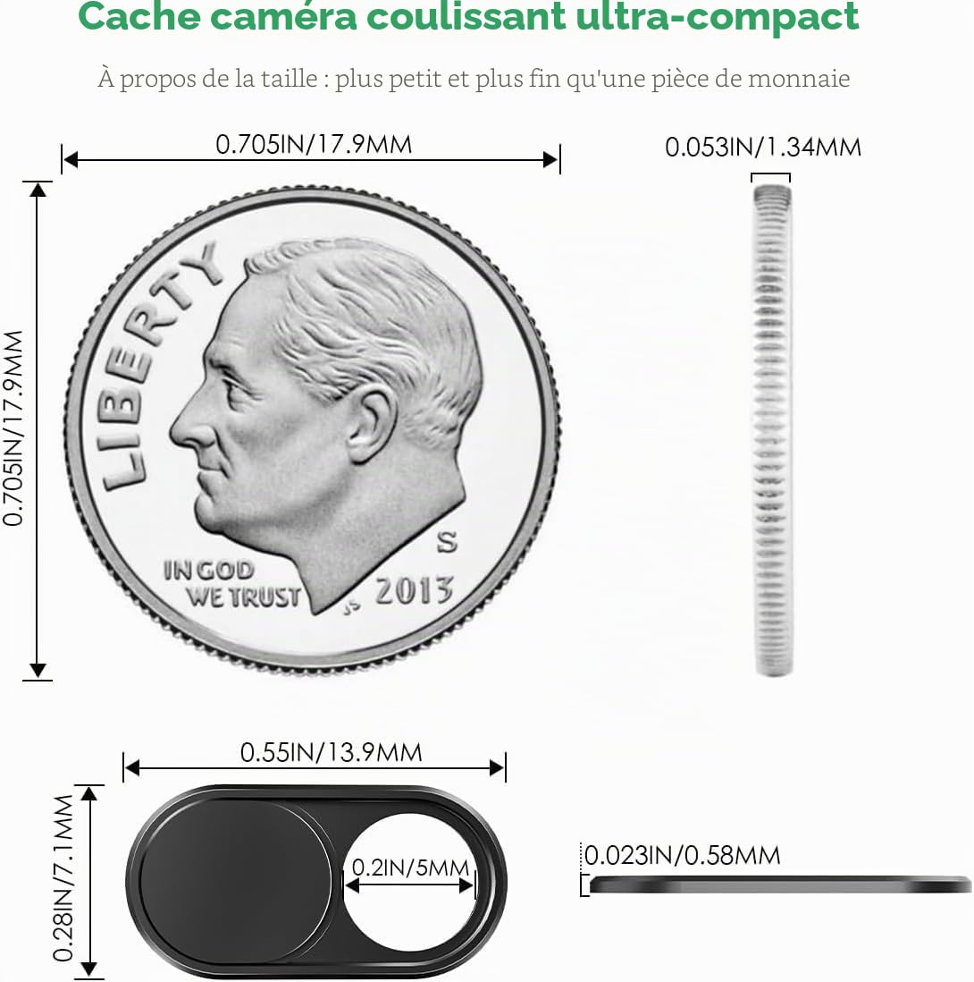 CloudValley Métal Cache Camera Ordinateur, 2-Pièces 0.6 mm Ultra-Mince Webcam Cover pour MacBook Pro Air iPad Laptop