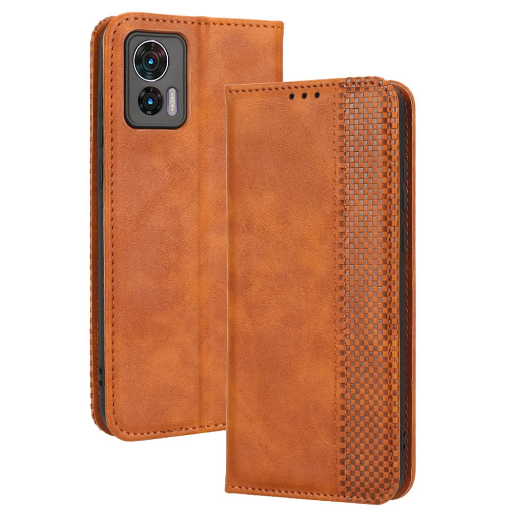 MOJIA Cover Portafoglio Per Motorola Moto G53 5G, Custodia In PU Con Supporto E Slot Carte, Marrone, Antiurto - 5
