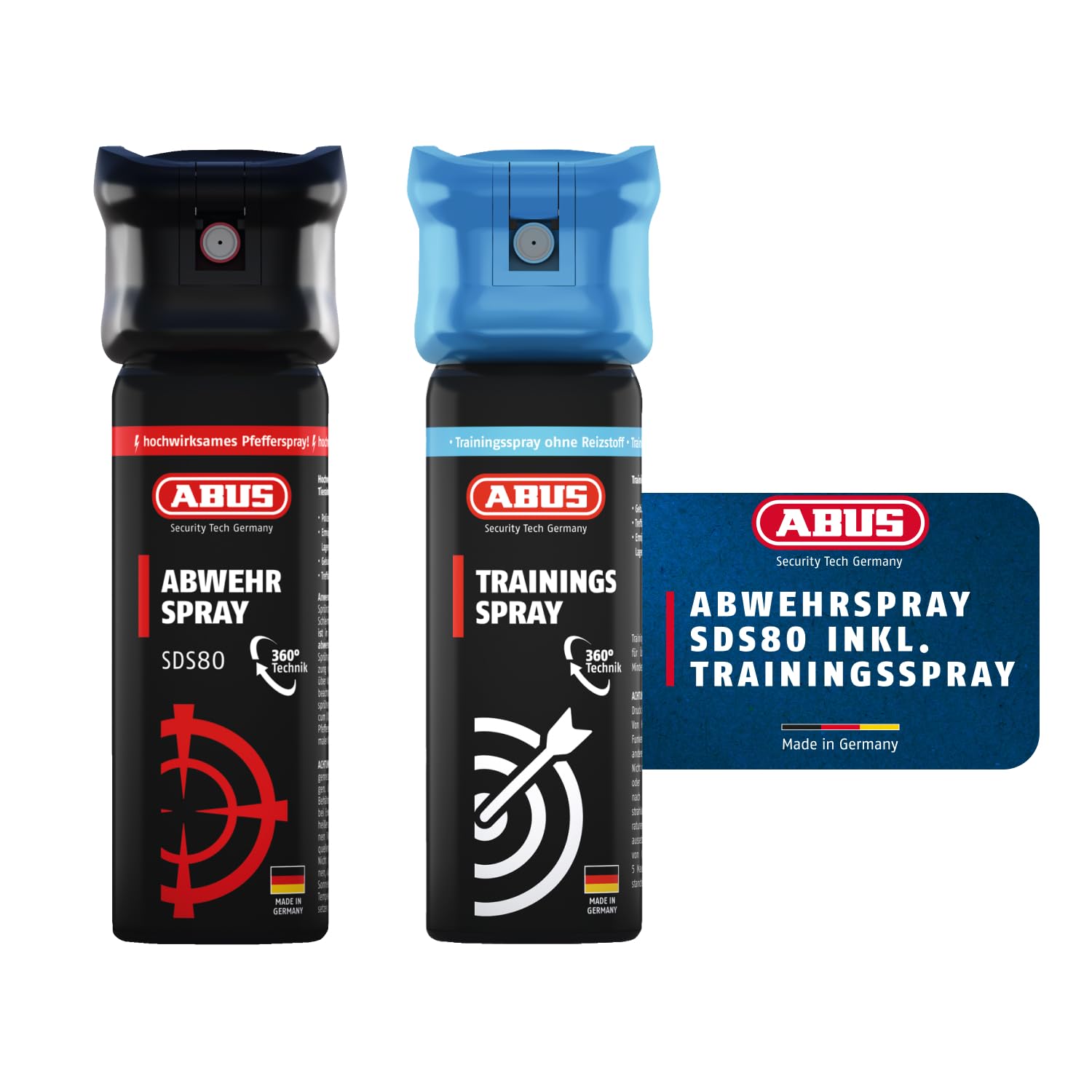 ABUS Abwehrspray SDS80 zur Tierabwehr + Trainingsspray – Pfefferspray zur Selbstverteidigung bei Tierangriffen – mit Jet-Sprühstrahl für bis zu 5 Meter Reichweite – funktioniert auch kopfüber