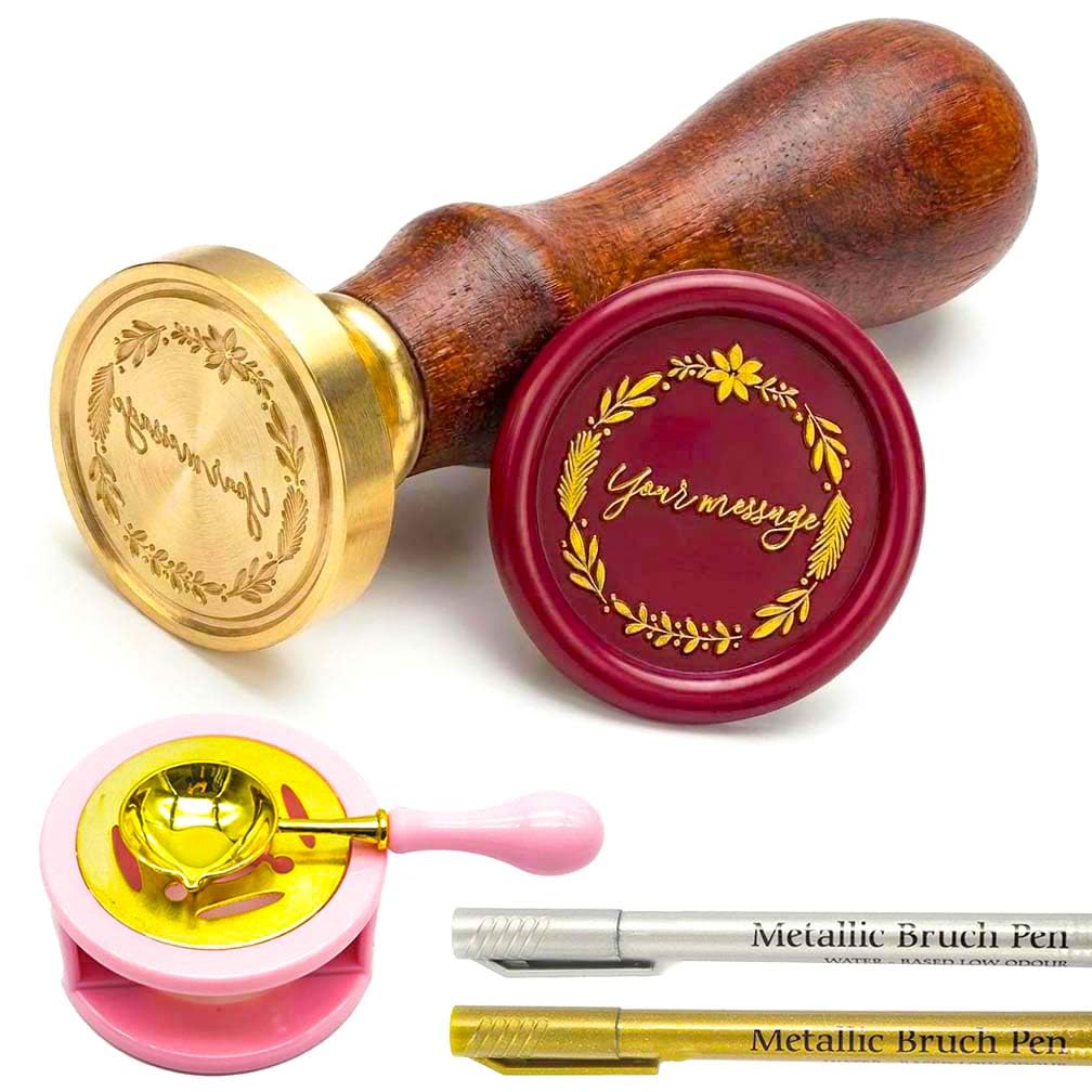 Personalised Wax Seal Stamp - Custom Sealing Wax Stamp with Your Logo, Initials or Family Crest - Premium Brass Head & Wooden Handle for Wedding Invitations, Envelopes & Crafts (Pattern Design 1)
