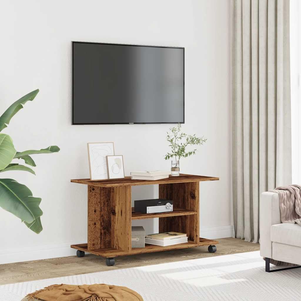 Woonisher Meuble TV avec roulettes Vieux Bois 80x40x45 cm Bois ingénierie Ensemble Meuble TV et Table Basse