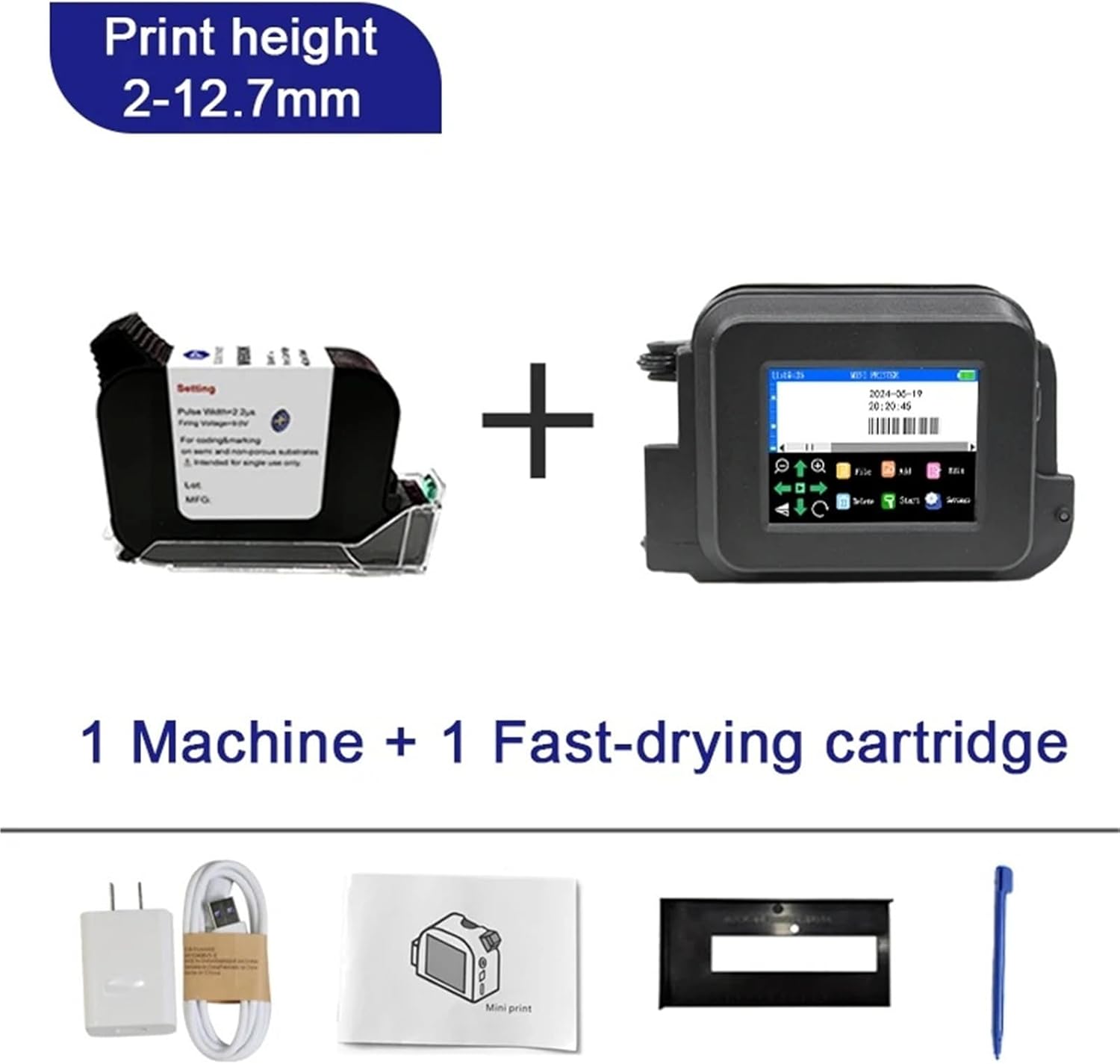 12.7mm Portable Mini Inkjet Printer with Fast Dry Ink for Logo Expire Date QR Barcode(with Black Ink*1,JP)