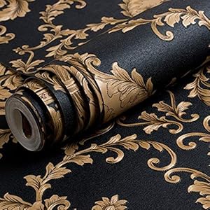 Behang Hoogwaardig Zwart Goud Luxe Reli毛f Textuur Metallic 3D Damast Behang Voor Muur Roll Wasbaar Vinyl