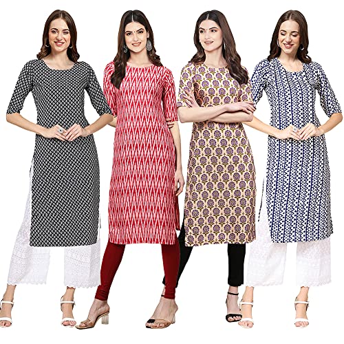 Image of Pinkmint Women's Crepe Digital Print Straight Kurta [Pack of 4] (CCV-334-338-339-335)