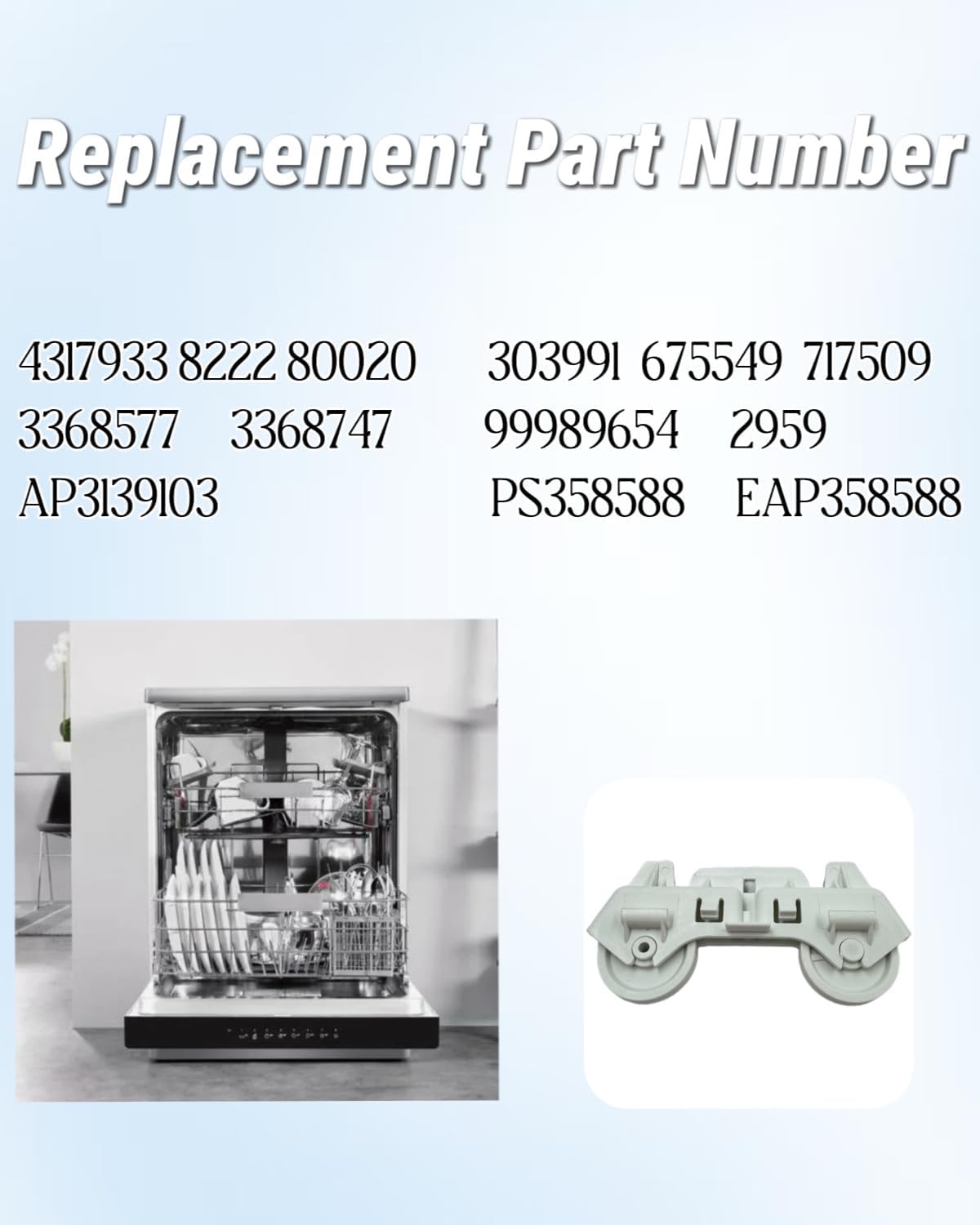 4317933 Dishwasher Lower Rack Roller Wheels Compatible with Whirlpool Roper Kenmore Dishwasher Replacement Parts