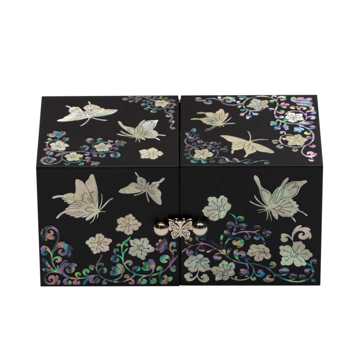 February Mountain Boîte à bijoux cubique en nacre incrustée de coquillages – Parfait pour bracelets, bibelots, montres, boucles d'oreilles, chaînes et accessoires