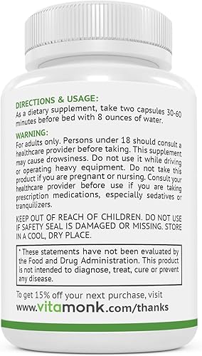 Miniatura 6 de VitaMonk Ayuda para dormir sin melatonina con magnesio, GABA, teanina y apigenina, ayuda natural para dormir sin melatonina, ayuda natural para
